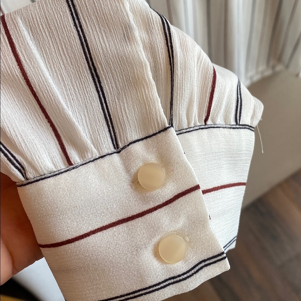 Ann Taylor White Blouse with Red and Black Stripes - Picture 5 of 11